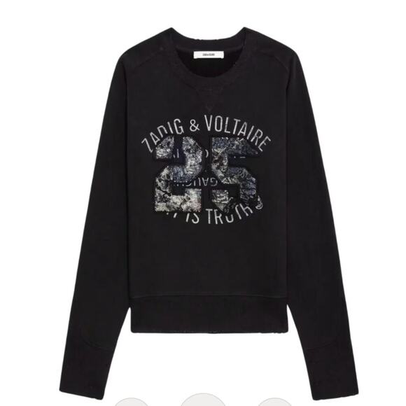 B57 Zadig & Voltaire Sweatshirt Womens XS Arvene Logo Embellished Street Baddie - Picture 3 of 10